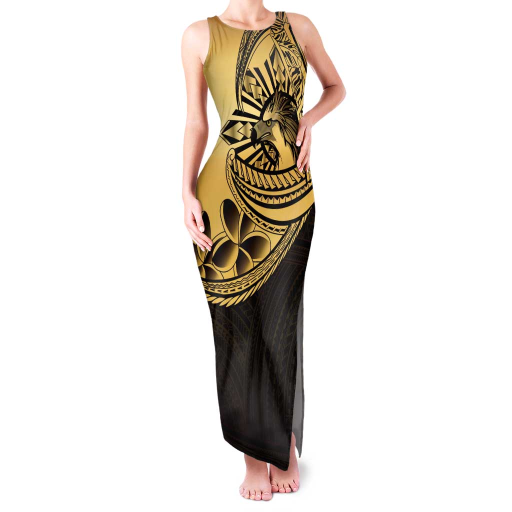 Philippines Eagle Sun Family Matching Tank Maxi Dress and Hawaiian Shirt Filipino Agila Polynesian Tattoo Gold Color
