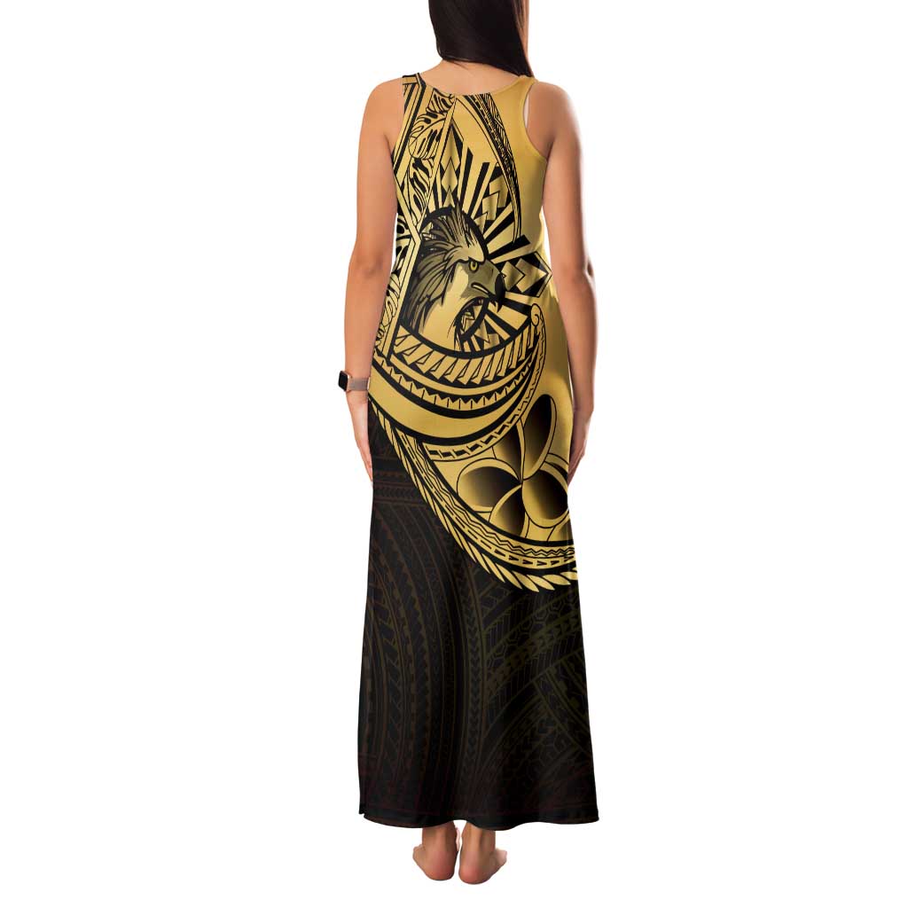 Philippines Eagle Sun Family Matching Tank Maxi Dress and Hawaiian Shirt Filipino Agila Polynesian Tattoo Gold Color