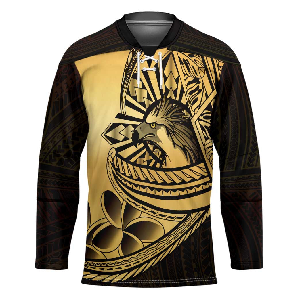 Philippines Eagle Sun Hockey Jersey Filipino Agila Polynesian Tattoo Gold Color