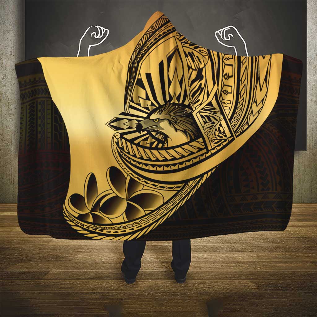 Philippines Eagle Sun Hooded Blanket Filipino Agila Polynesian Tattoo Gold Color