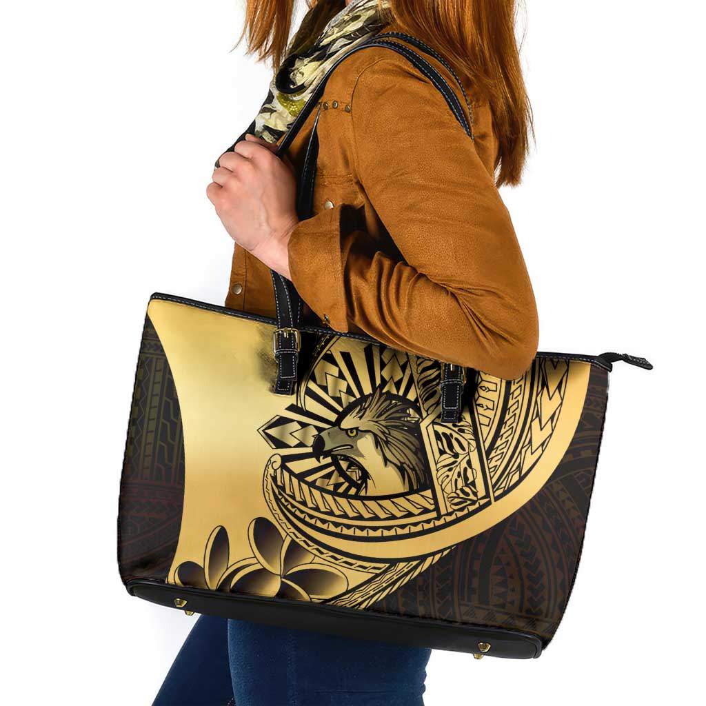 Philippines Eagle Sun Leather Tote Bag Filipino Agila Polynesian Tattoo Gold Color