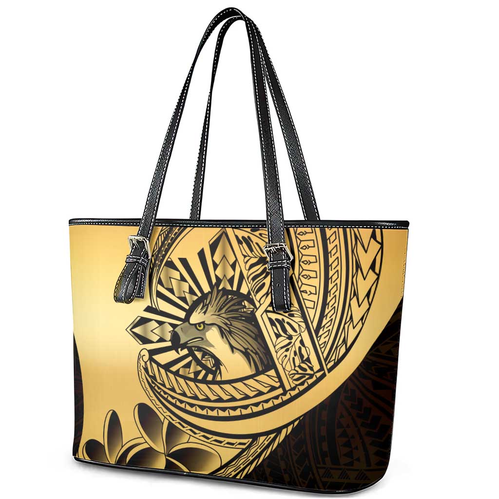 Philippines Eagle Sun Leather Tote Bag Filipino Agila Polynesian Tattoo Gold Color