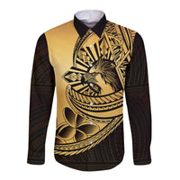Philippines Eagle Sun Long Sleeve Button Shirt Filipino Agila Polynesian Tattoo Gold Color