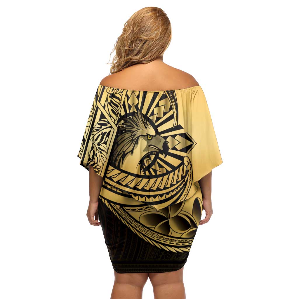 Philippines Eagle Sun Off Shoulder Short Dress Filipino Agila Polynesian Tattoo Gold Color