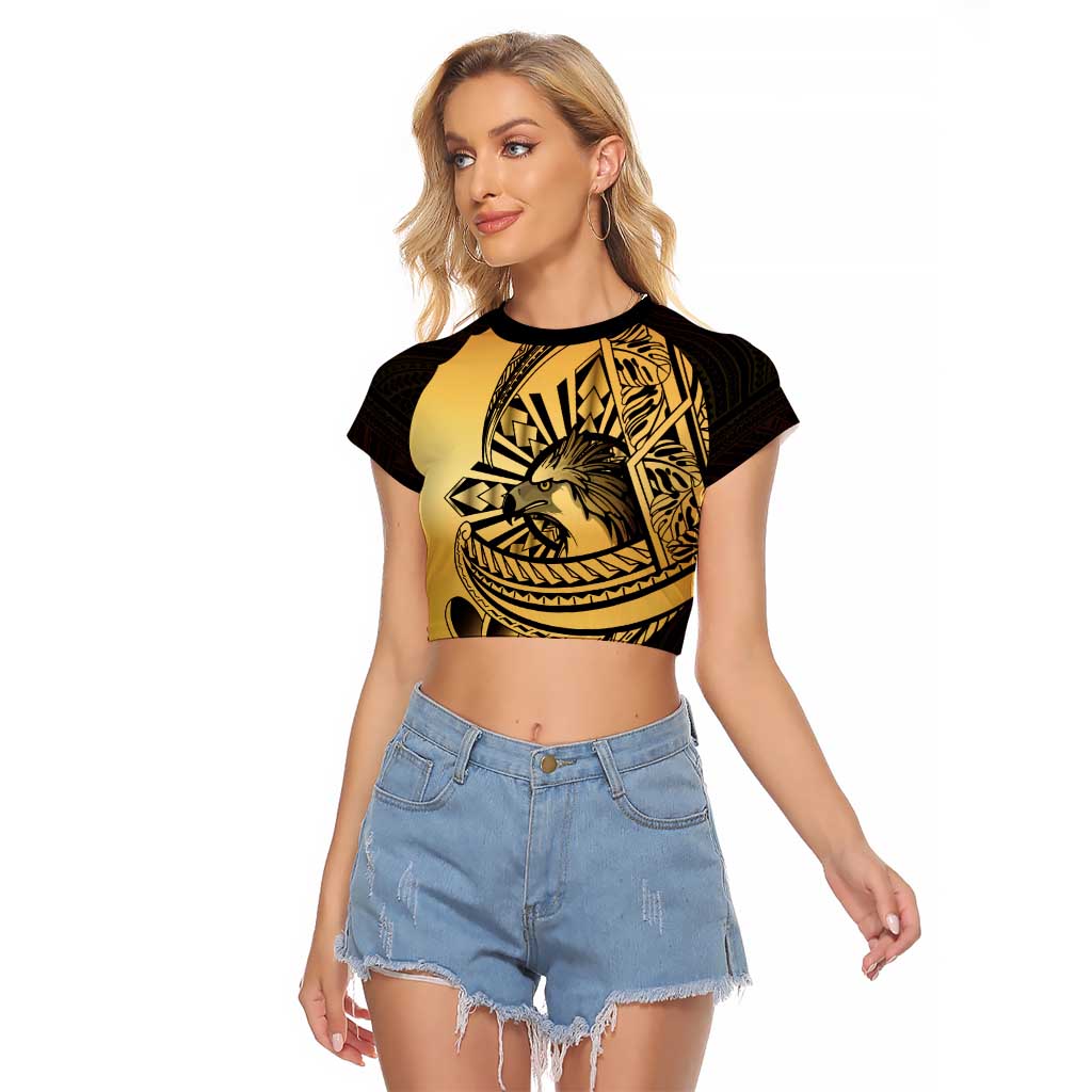 Philippines Eagle Sun Raglan Cropped T Shirt Filipino Agila Polynesian Tattoo Gold Color