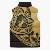 Philippines Eagle Sun Sleeveless Puffer Jacket Filipino Agila Polynesian Tattoo Gold Color