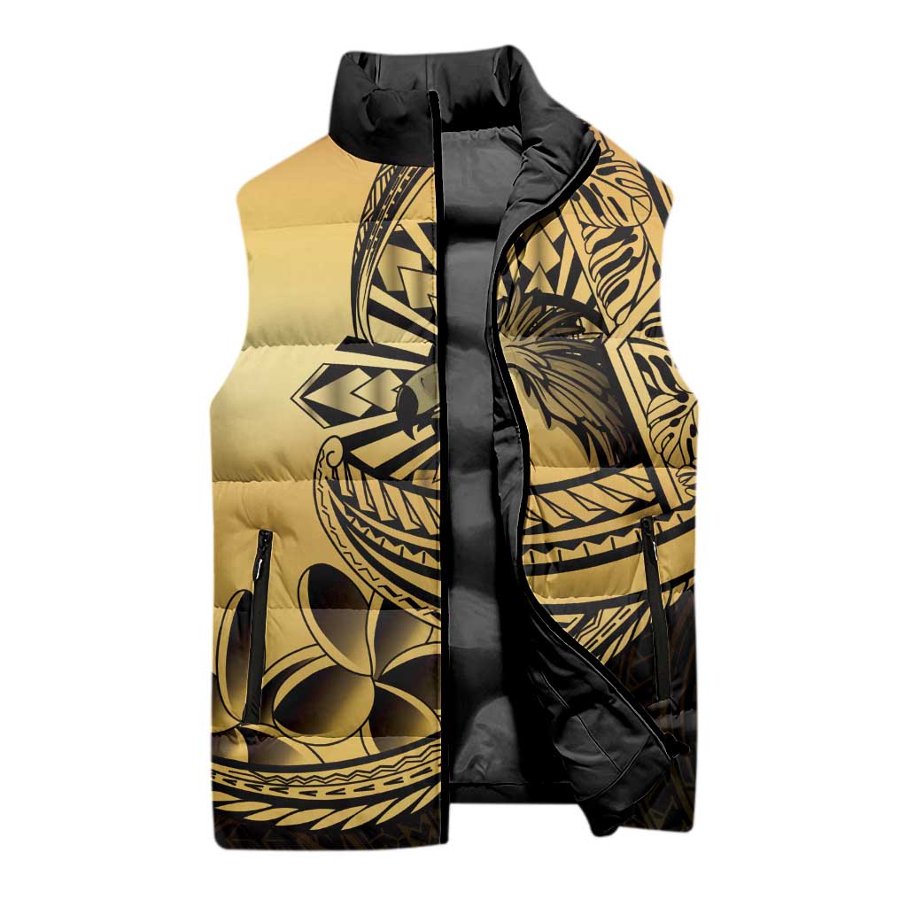 Philippines Eagle Sun Sleeveless Puffer Jacket Filipino Agila Polynesian Tattoo Gold Color