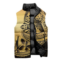 Philippines Eagle Sun Sleeveless Puffer Jacket Filipino Agila Polynesian Tattoo Gold Color