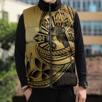 Philippines Eagle Sun Sleeveless Puffer Jacket Filipino Agila Polynesian Tattoo Gold Color