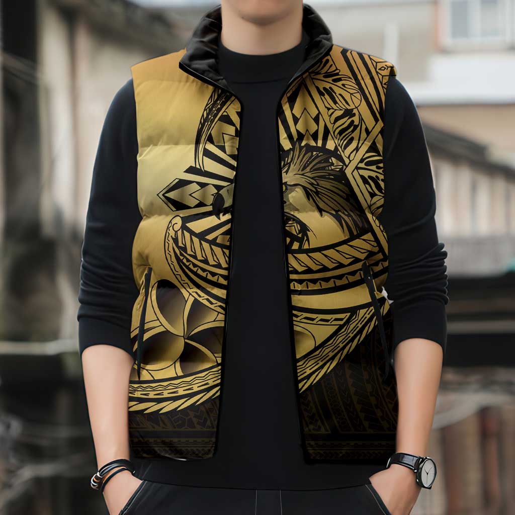 Philippines Eagle Sun Sleeveless Puffer Jacket Filipino Agila Polynesian Tattoo Gold Color
