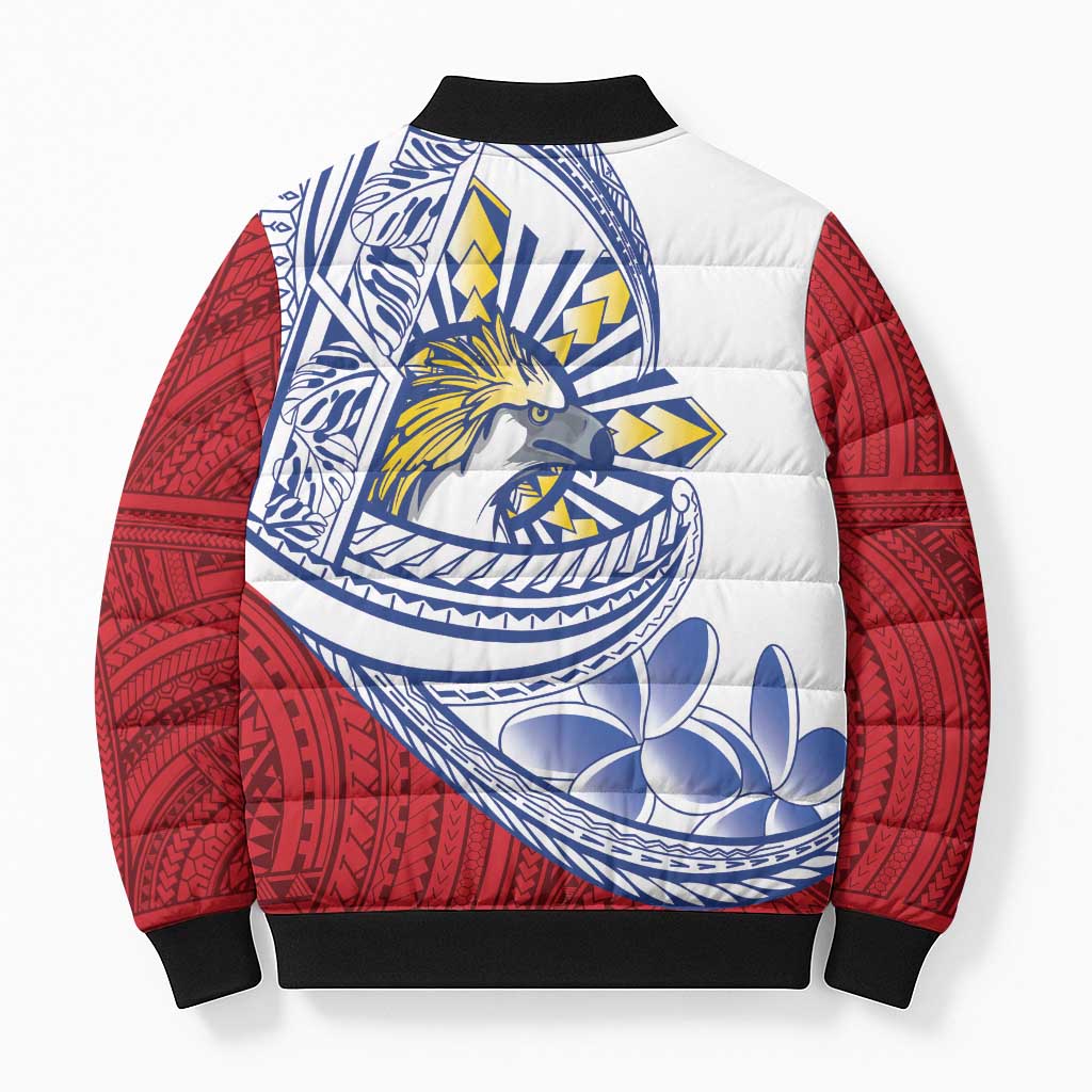 Philippines Eagle Sun Bomber Puffer Jacket Filipino Agila Polynesian Tattoo Flag Color