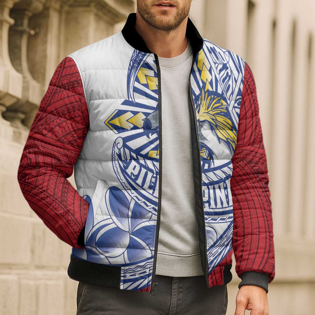Philippines Eagle Sun Bomber Puffer Jacket Filipino Agila Polynesian Tattoo Flag Color