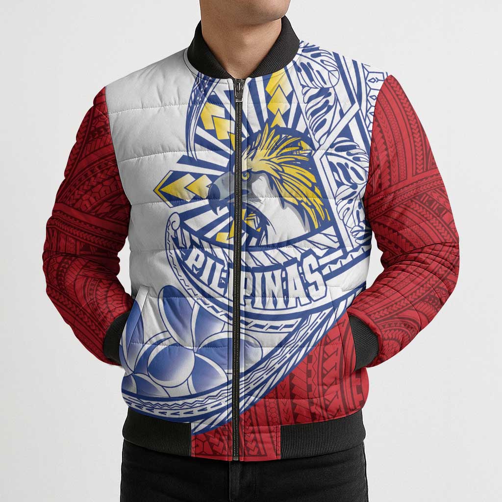 Philippines Eagle Sun Bomber Puffer Jacket Filipino Agila Polynesian Tattoo Flag Color