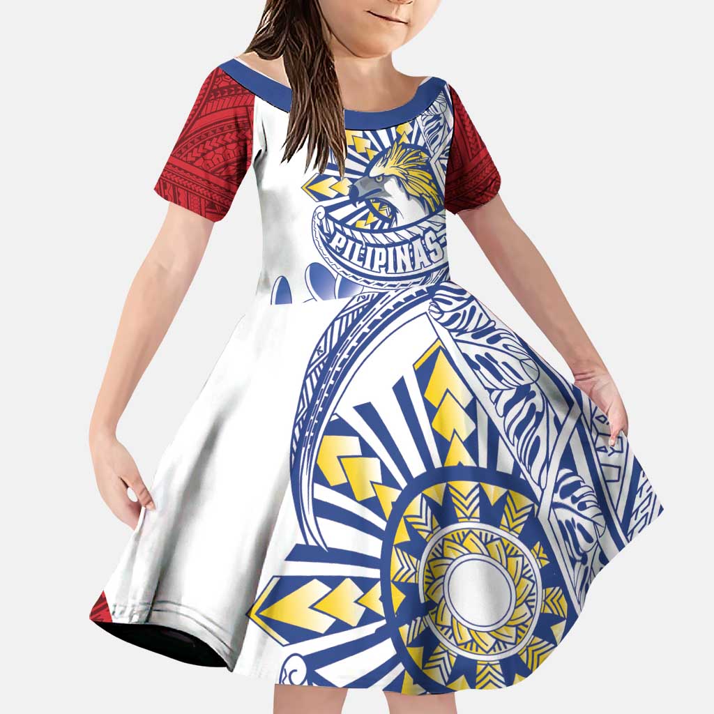 Philippines Eagle Sun Family Matching Long Sleeve Bodycon Dress and Hawaiian Shirt Filipino Agila Polynesian Tattoo Flag Color