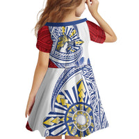 Philippines Eagle Sun Family Matching Long Sleeve Bodycon Dress and Hawaiian Shirt Filipino Agila Polynesian Tattoo Flag Color