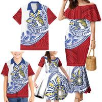 Philippines Eagle Sun Family Matching Mermaid Dress and Hawaiian Shirt Filipino Agila Polynesian Tattoo Flag Color