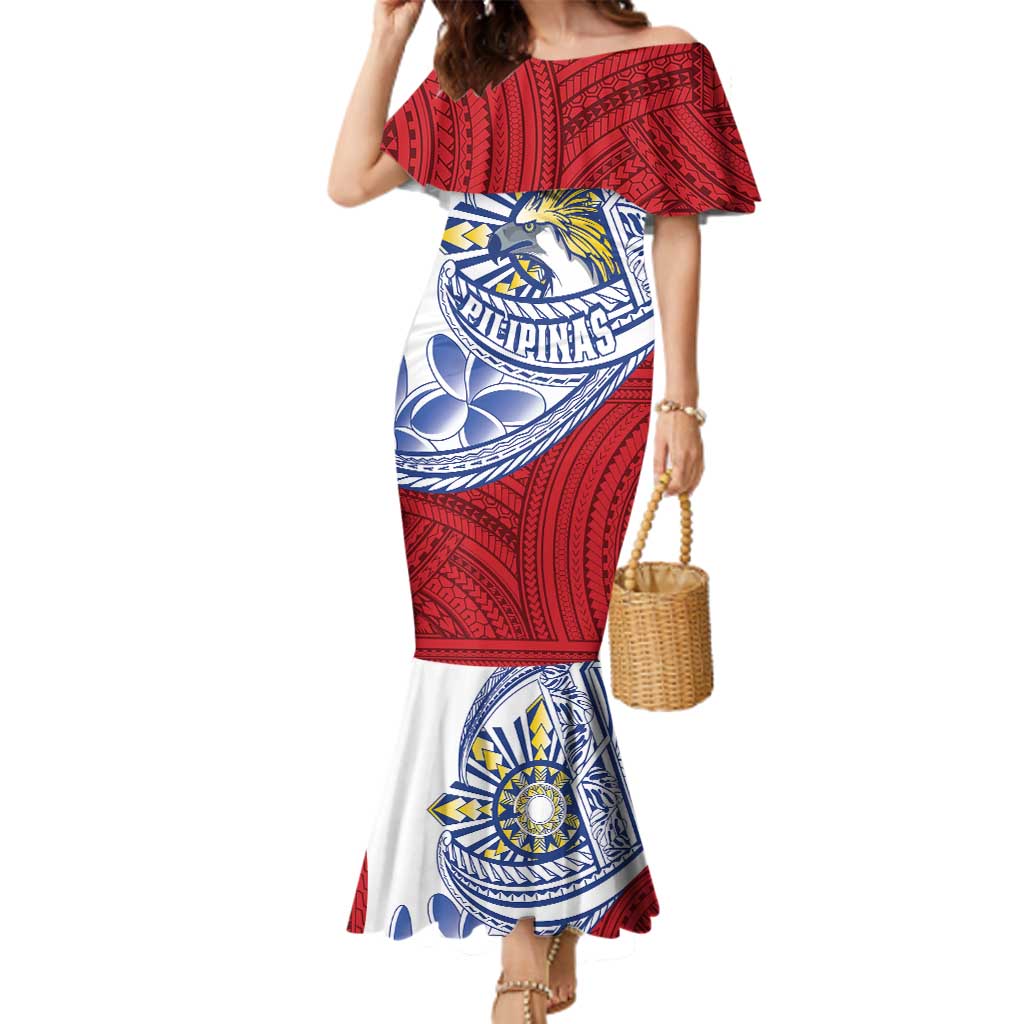 Philippines Eagle Sun Family Matching Mermaid Dress and Hawaiian Shirt Filipino Agila Polynesian Tattoo Flag Color