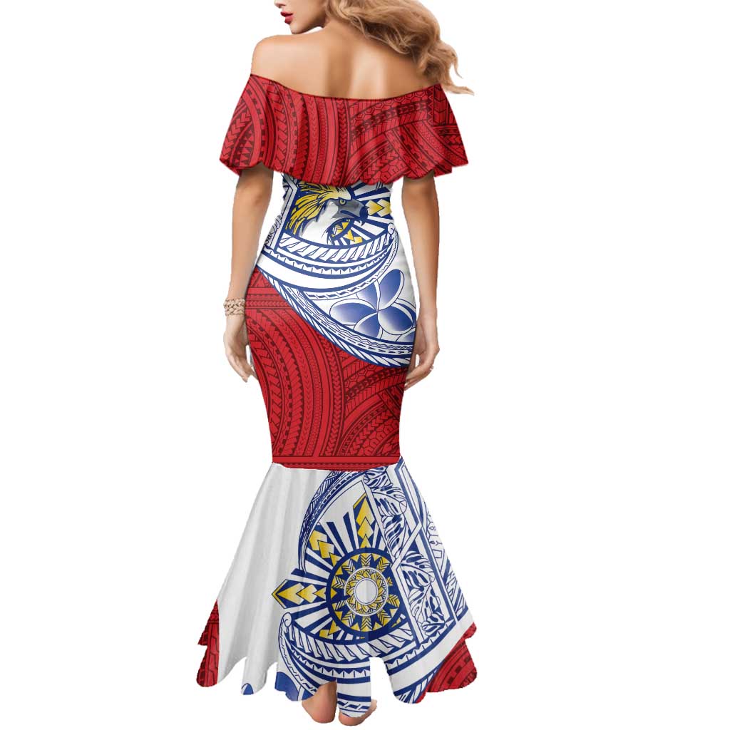 Philippines Eagle Sun Family Matching Mermaid Dress and Hawaiian Shirt Filipino Agila Polynesian Tattoo Flag Color