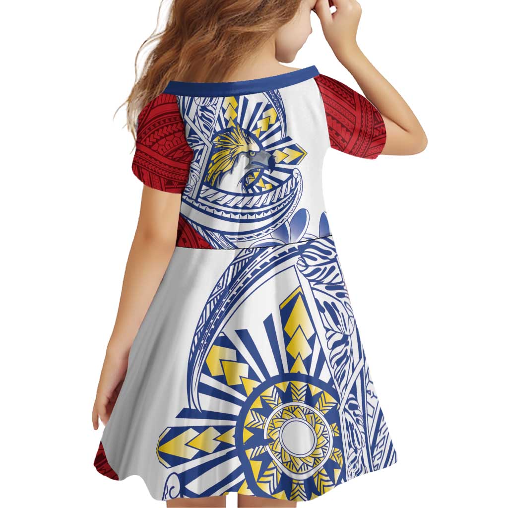Philippines Eagle Sun Family Matching Off Shoulder Maxi Dress and Hawaiian Shirt Filipino Agila Polynesian Tattoo Flag Color