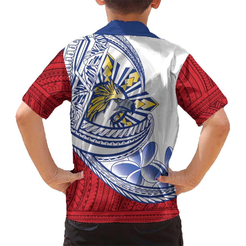 Philippines Eagle Sun Family Matching Off Shoulder Short Dress and Hawaiian Shirt Filipino Agila Polynesian Tattoo Flag Color