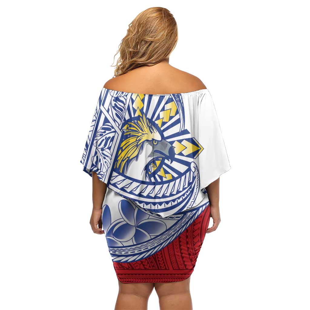 Philippines Eagle Sun Family Matching Off Shoulder Short Dress and Hawaiian Shirt Filipino Agila Polynesian Tattoo Flag Color