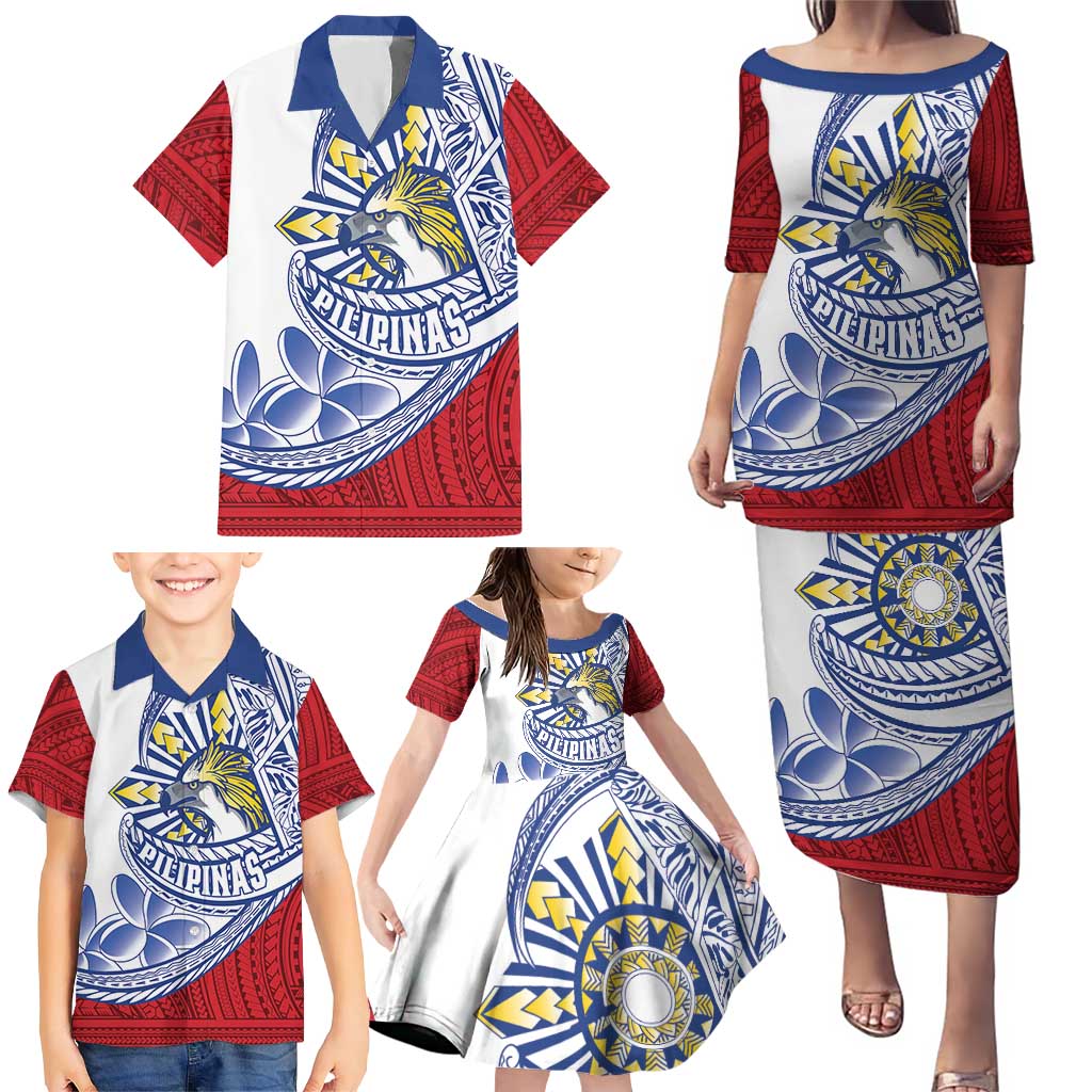 Philippines Eagle Sun Family Matching Puletasi and Hawaiian Shirt Filipino Agila Polynesian Tattoo Flag Color