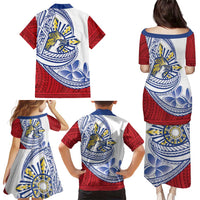 Philippines Eagle Sun Family Matching Puletasi and Hawaiian Shirt Filipino Agila Polynesian Tattoo Flag Color