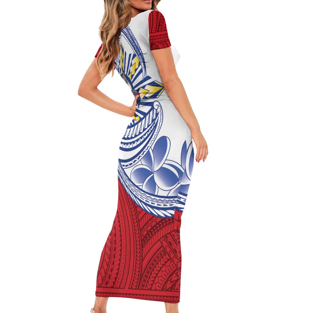Philippines Eagle Sun Family Matching Short Sleeve Bodycon Dress and Hawaiian Shirt Filipino Agila Polynesian Tattoo Flag Color