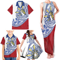 Philippines Eagle Sun Family Matching Tank Maxi Dress and Hawaiian Shirt Filipino Agila Polynesian Tattoo Flag Color