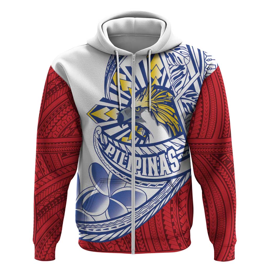 Philippines Eagle Sun Hoodie Filipino Agila Polynesian Tattoo Flag Color LT14 Zip Hoodie Red - Polynesian Pride
