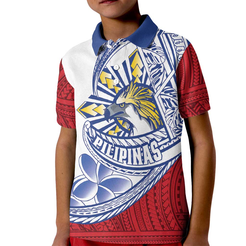 Philippines Eagle Sun Kid Polo Shirt Filipino Agila Polynesian Tattoo Flag Color