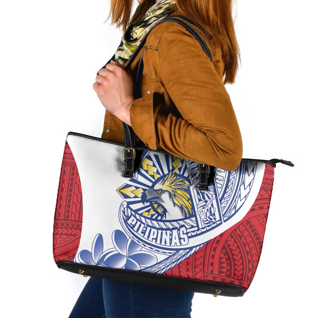 Philippines Eagle Sun Leather Tote Bag Filipino Agila Polynesian Tattoo Flag Color LT14 Red - Polynesian Pride