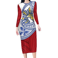 Philippines Eagle Sun Long Sleeve Bodycon Dress Filipino Agila Polynesian Tattoo Flag Color LT14 Long Dress Red - Polynesian Pride