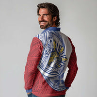 Philippines Eagle Sun Long Sleeve Polo Shirt Filipino Agila Polynesian Tattoo Flag Color