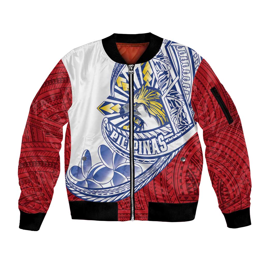 Philippines Eagle Sun Sleeve Zip Bomber Jacket Filipino Agila Polynesian Tattoo Flag Color