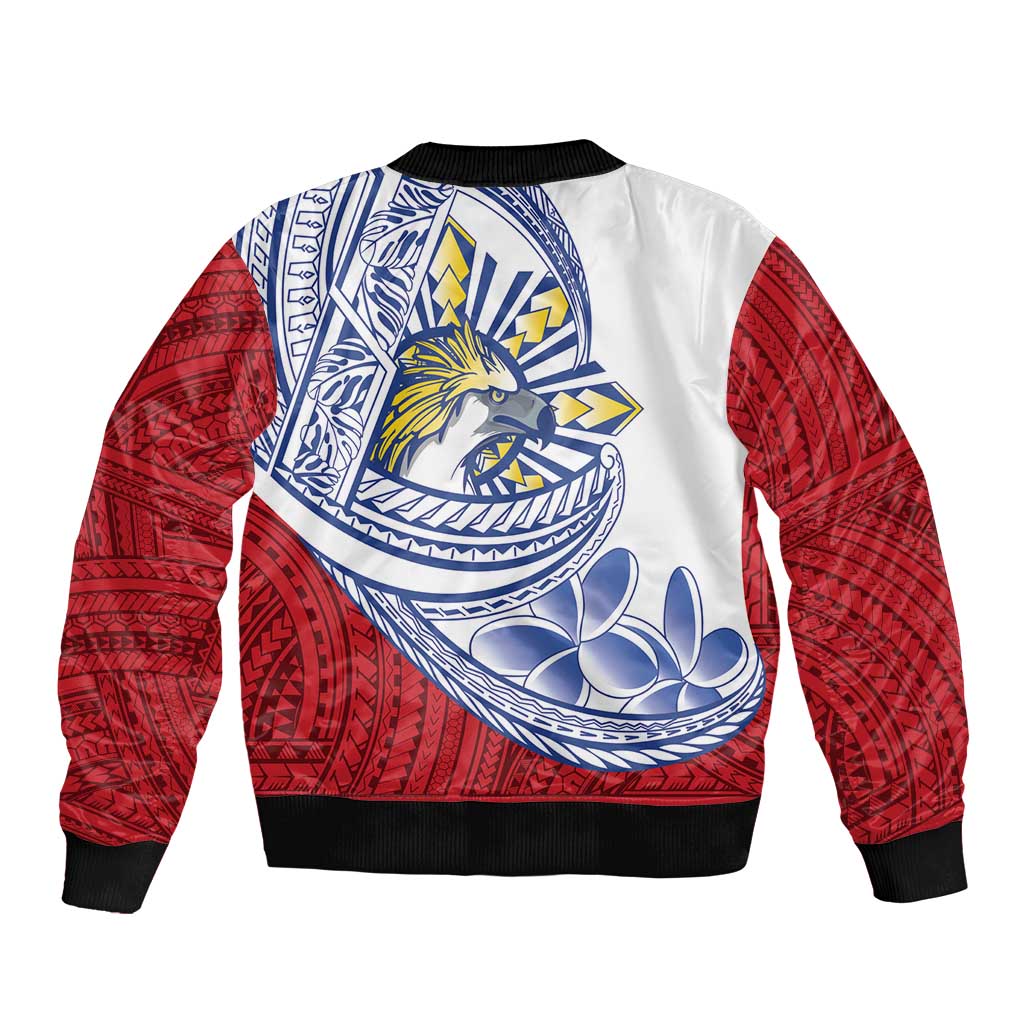 Philippines Eagle Sun Sleeve Zip Bomber Jacket Filipino Agila Polynesian Tattoo Flag Color