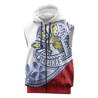 Philippines Eagle Sun Sleeveless Zip Hoodie Filipino Agila Polynesian Tattoo Flag Color