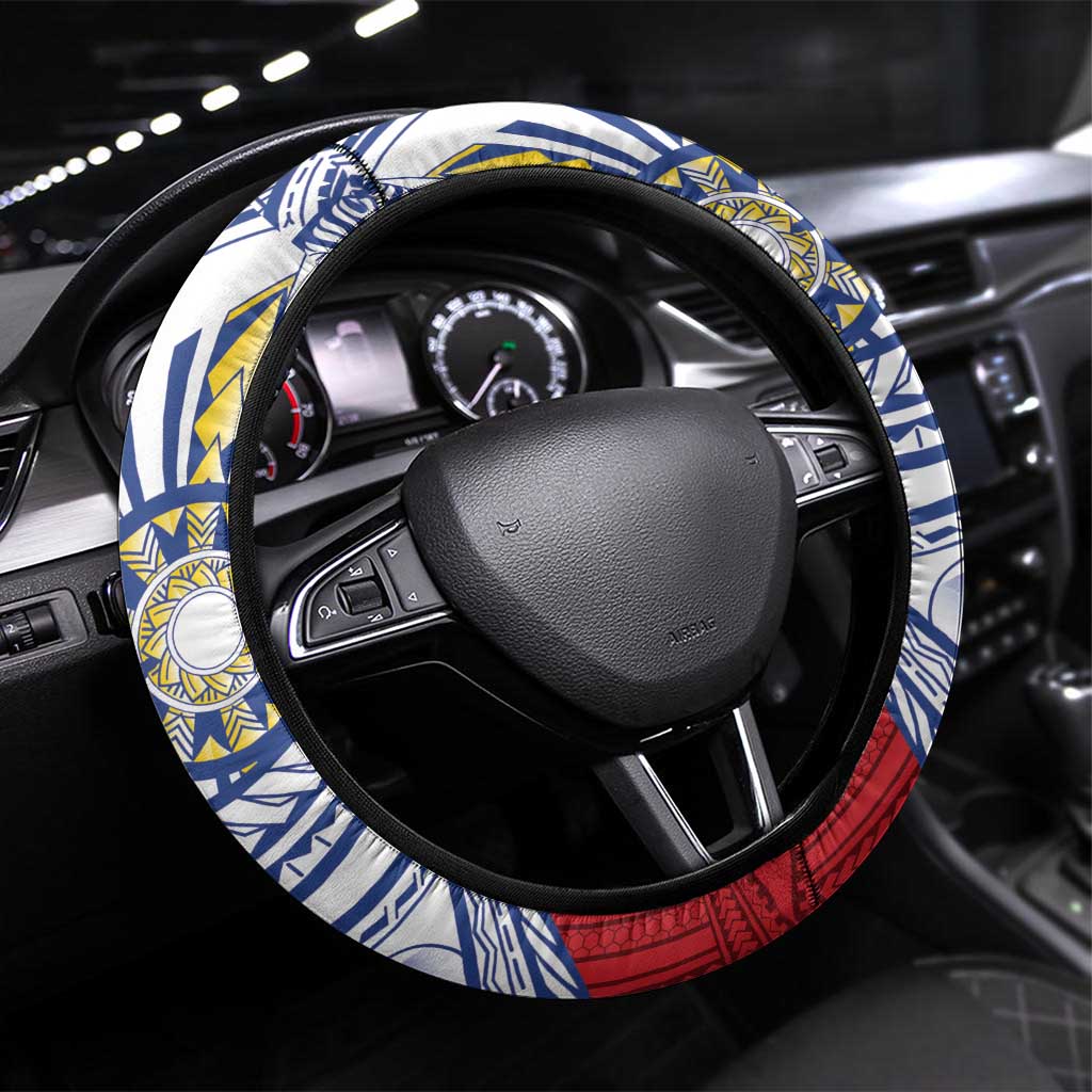 Philippines Eagle Sun Steering Wheel Cover Filipino Agila Polynesian Tattoo Flag Color LT14 Universal Fit Red - Polynesian Pride