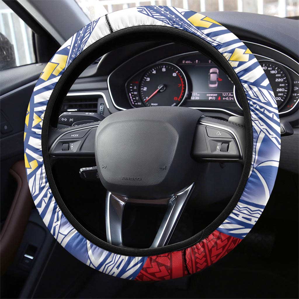 Philippines Eagle Sun Steering Wheel Cover Filipino Agila Polynesian Tattoo Flag Color LT14 - Polynesian Pride