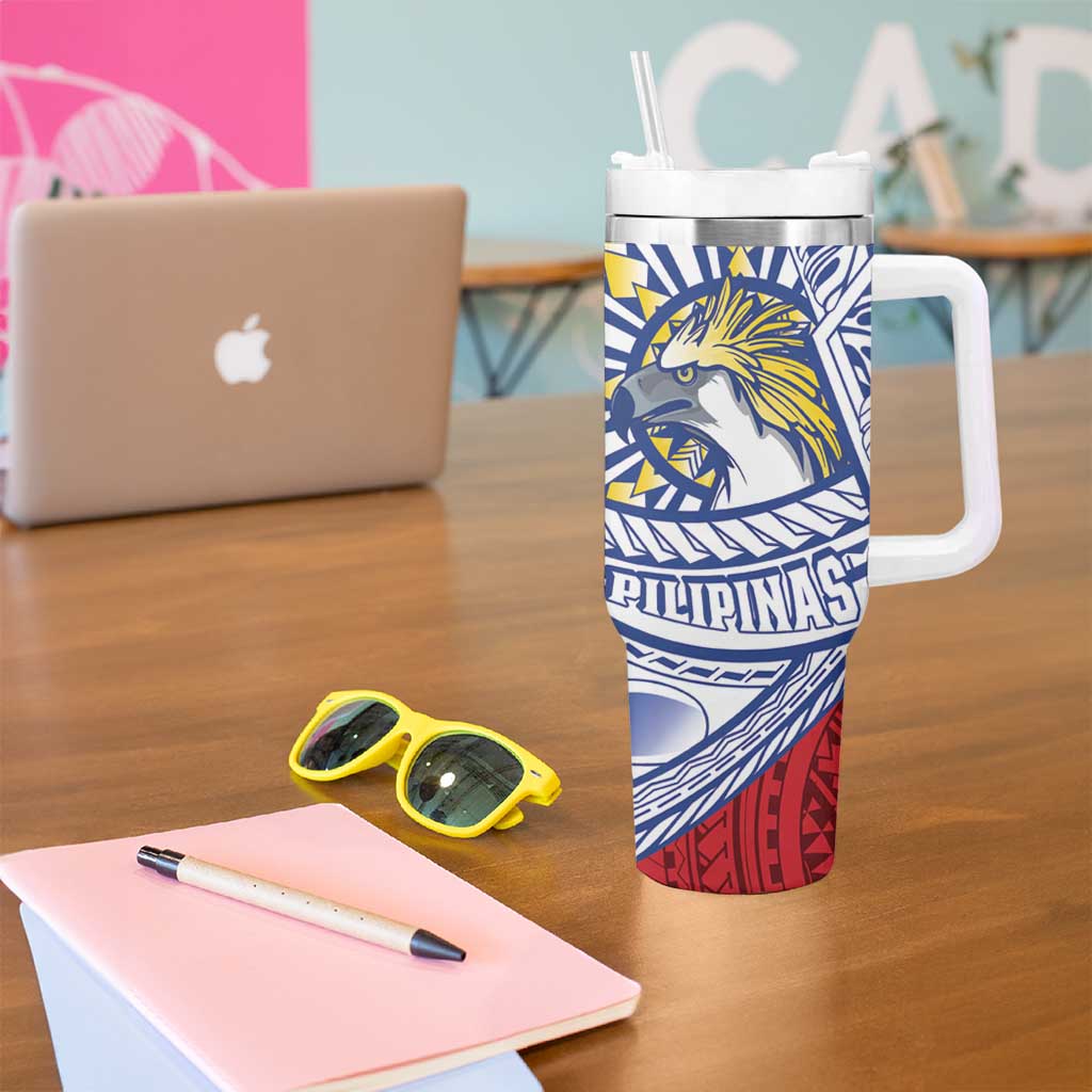 Philippines Eagle Sun Tumbler With Handle Filipino Agila Polynesian Tattoo Flag Color