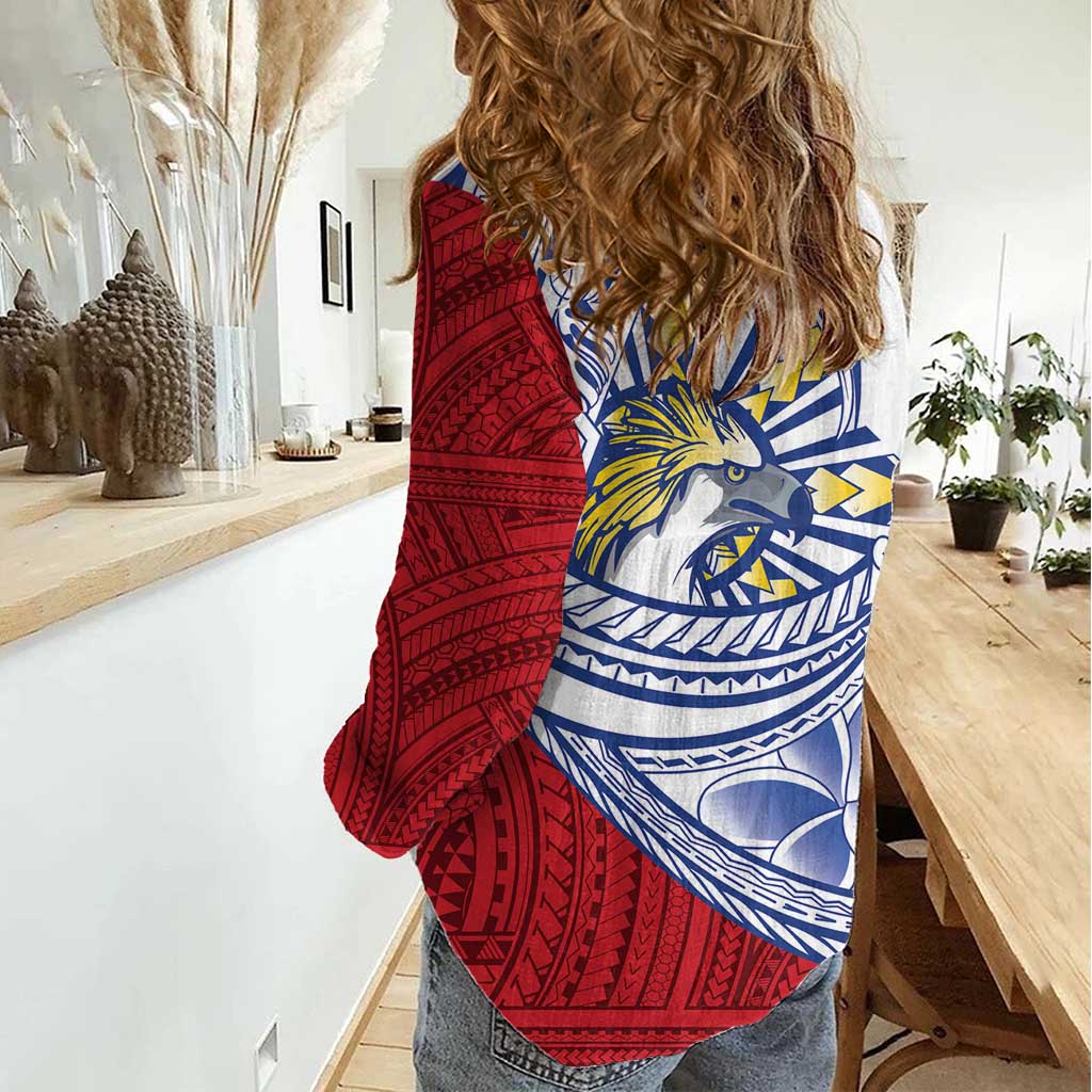 Philippines Eagle Sun Women Casual Shirt Filipino Agila Polynesian Tattoo Flag Color