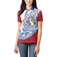 Philippines Eagle Sun Women Polo Shirt Filipino Agila Polynesian Tattoo Flag Color