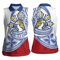 Philippines Eagle Sun Women Sleeveless Polo Shirt Filipino Agila Polynesian Tattoo Flag Color