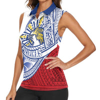 Philippines Eagle Sun Women Sleeveless Polo Shirt Filipino Agila Polynesian Tattoo Flag Color