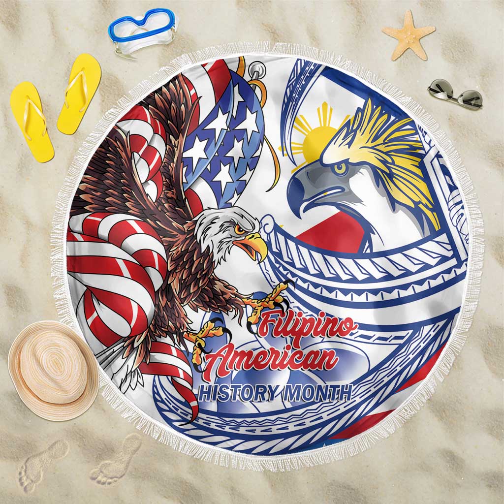 Filipino American History Month Beach Blanket Philippines Agila USA Eagle Mix Flag LT14 One Size 150cm Blue - Polynesian Pride