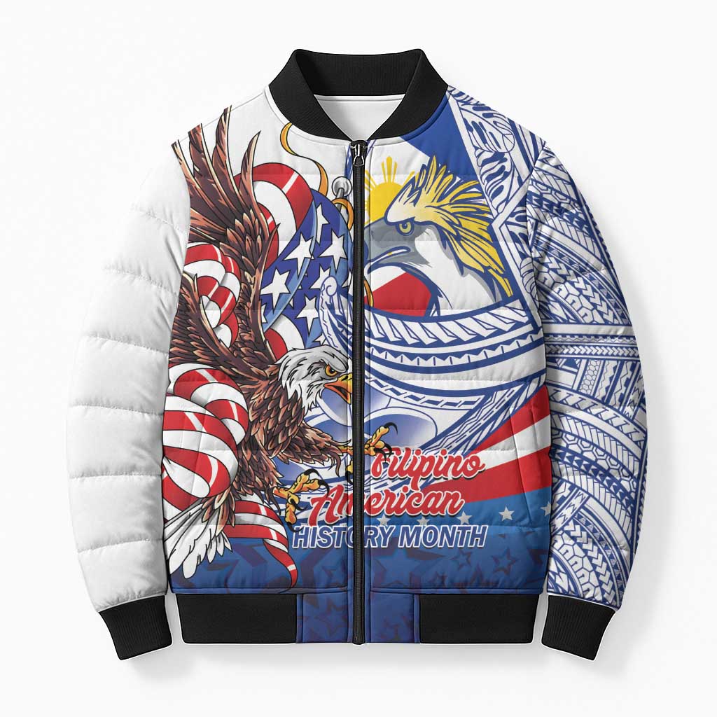Filipino American History Month Bomber Puffer Jacket Philippines Agila USA Eagle Mix Flag