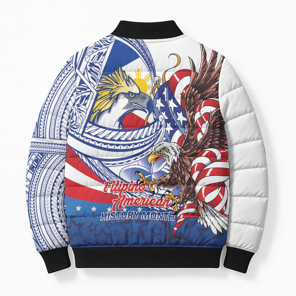 Filipino American History Month Bomber Puffer Jacket Philippines Agila USA Eagle Mix Flag