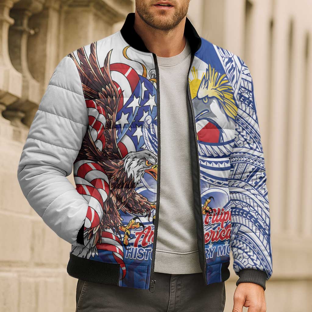 Filipino American History Month Bomber Puffer Jacket Philippines Agila USA Eagle Mix Flag
