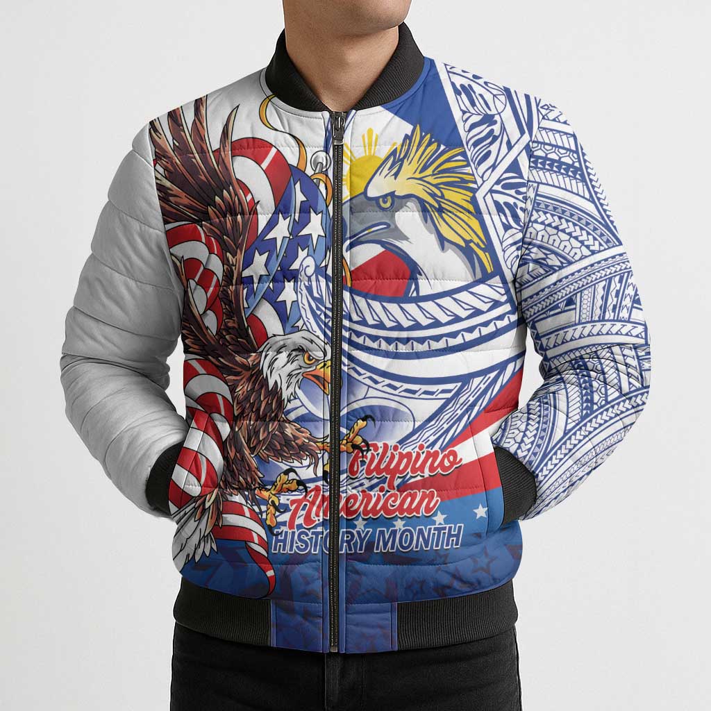Filipino American History Month Bomber Puffer Jacket Philippines Agila USA Eagle Mix Flag