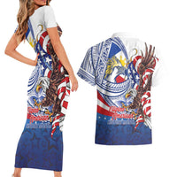 Filipino American History Month Couples Matching Short Sleeve Bodycon Dress and Hawaiian Shirt Philippines Agila USA Eagle Mix Flag